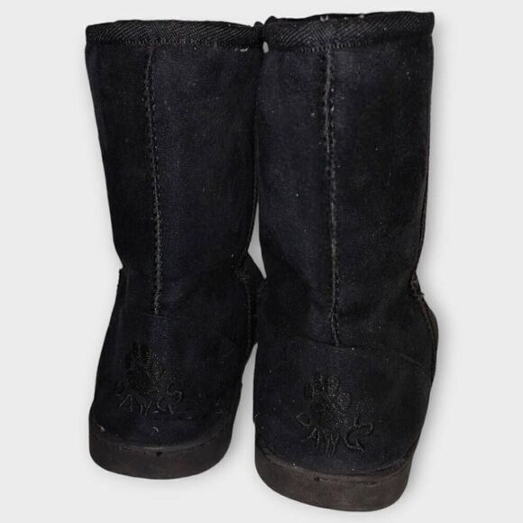 DAWGS Womens Vegan Boots Sz 10 Black Suede White Shearling Warmth Furry Winter‎ - Picture 1 of 12